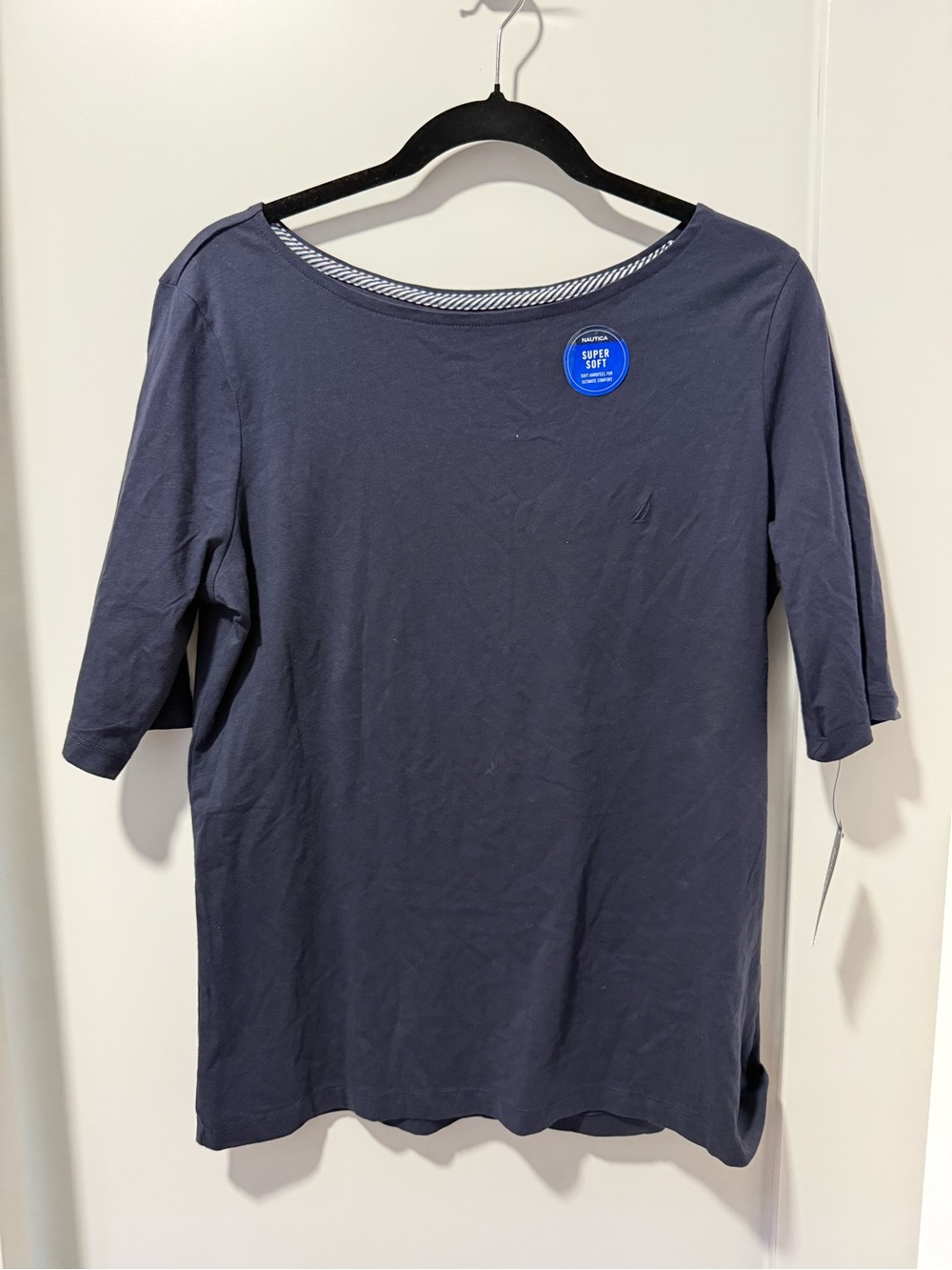 Nautica Navy Boatneck Elbow Sleeve Top